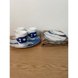 New 8pc Blue and White Marble Look Plates and Mugs Set